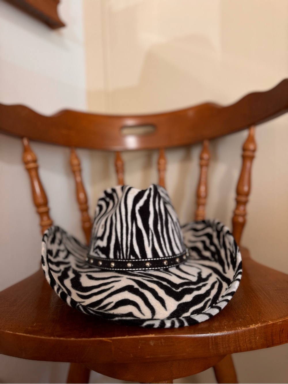 Zebra Print Cowboy Hat with Studded Band